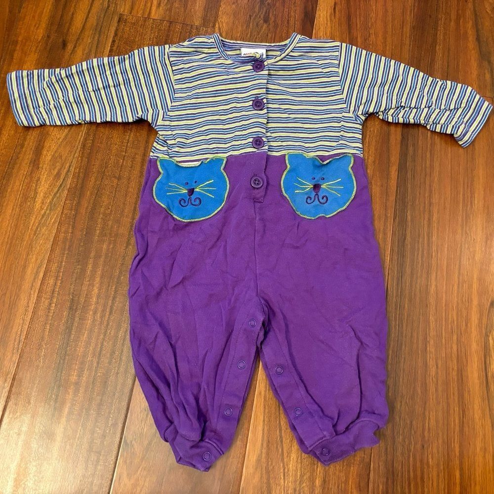 Okie Dokie vintage y2k purple/green/blue cat long sleeve jumpsuit